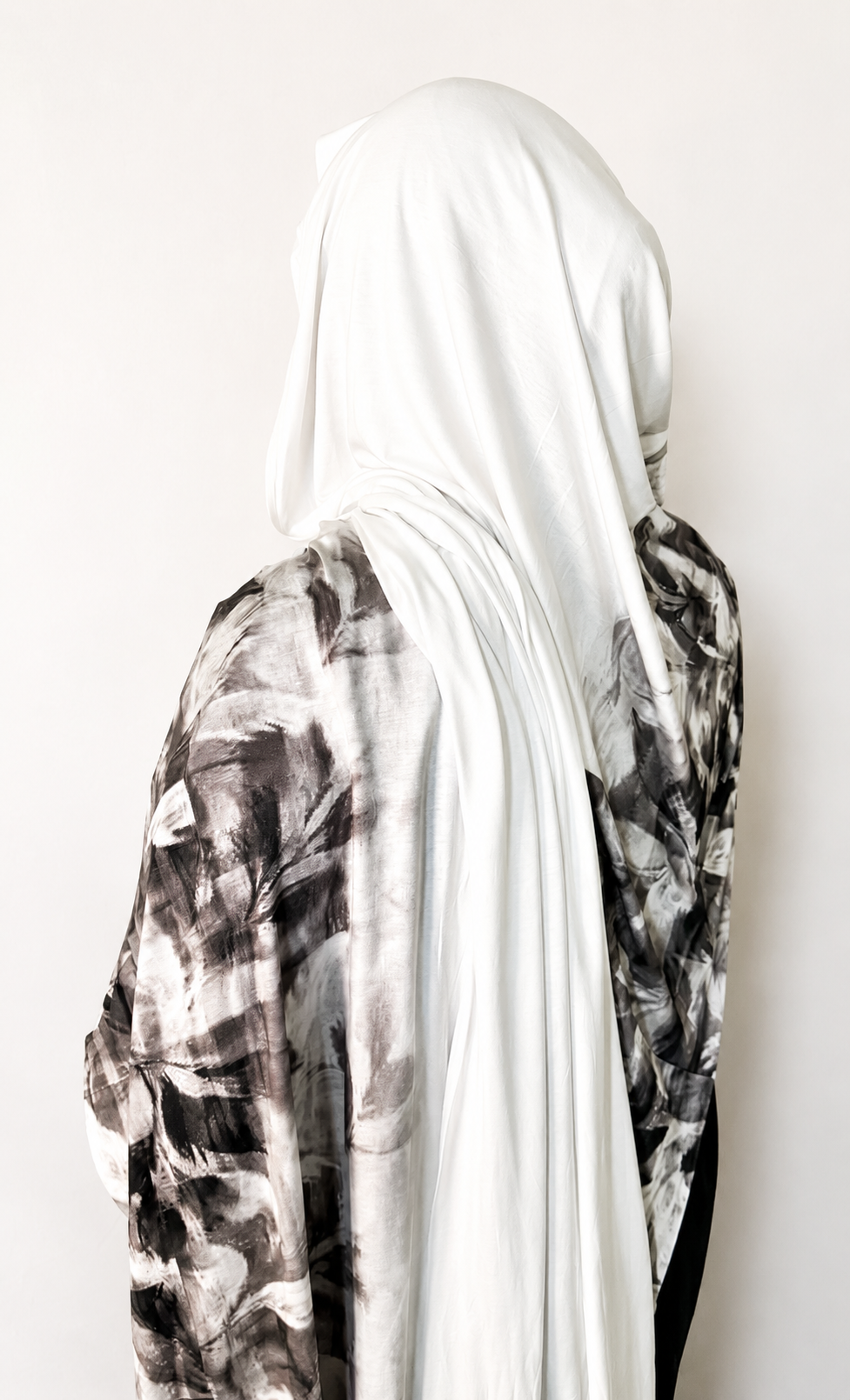White & Charcoal Marble Jersey Hijab