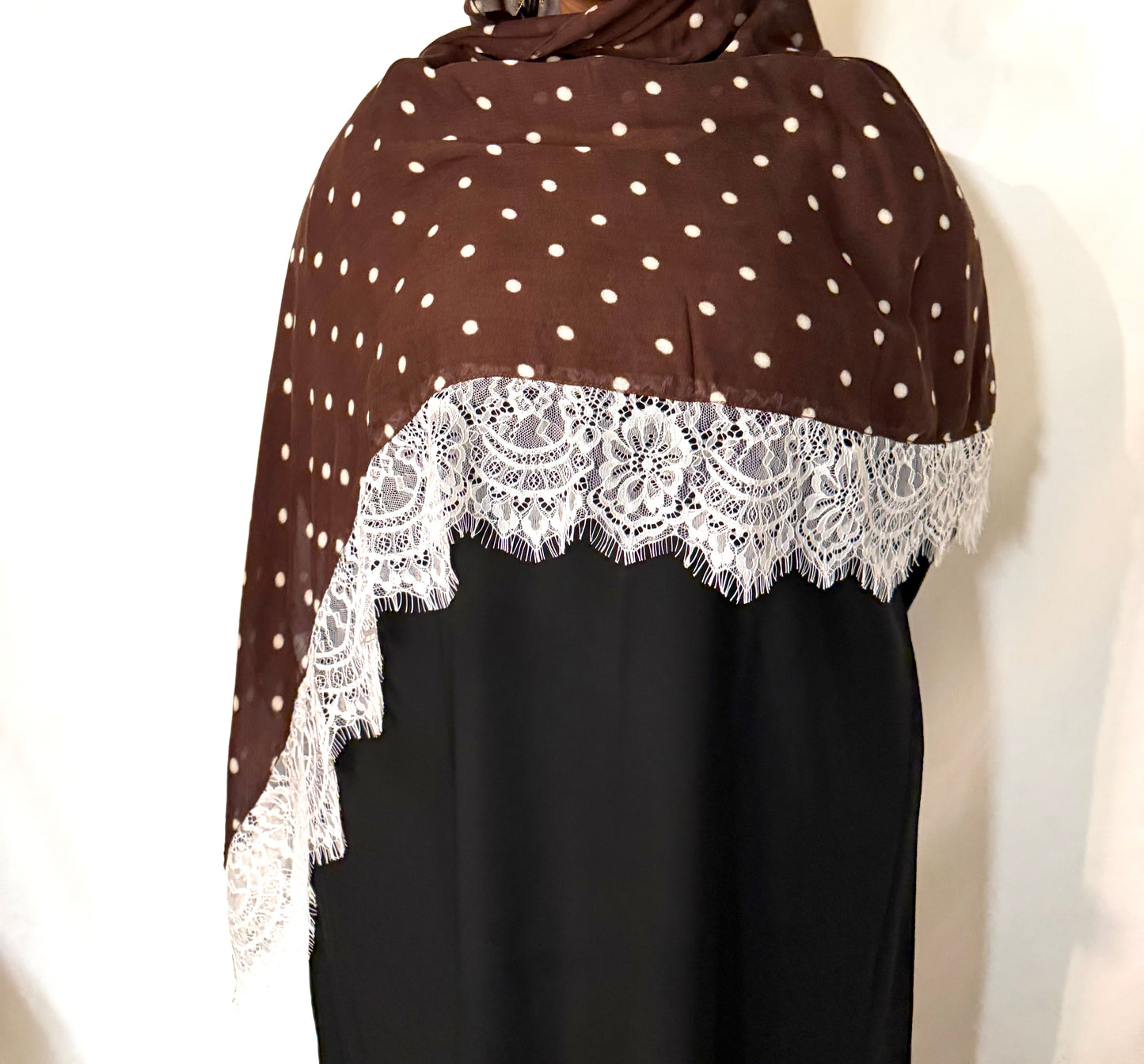 Brown Polka Dot Lace Hijab
