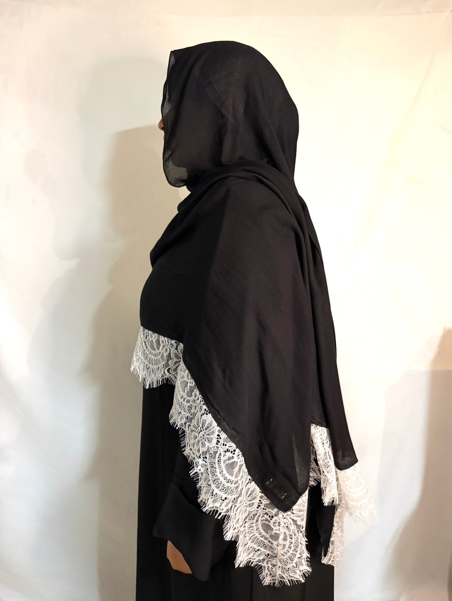 Plain Black Lace Hijab