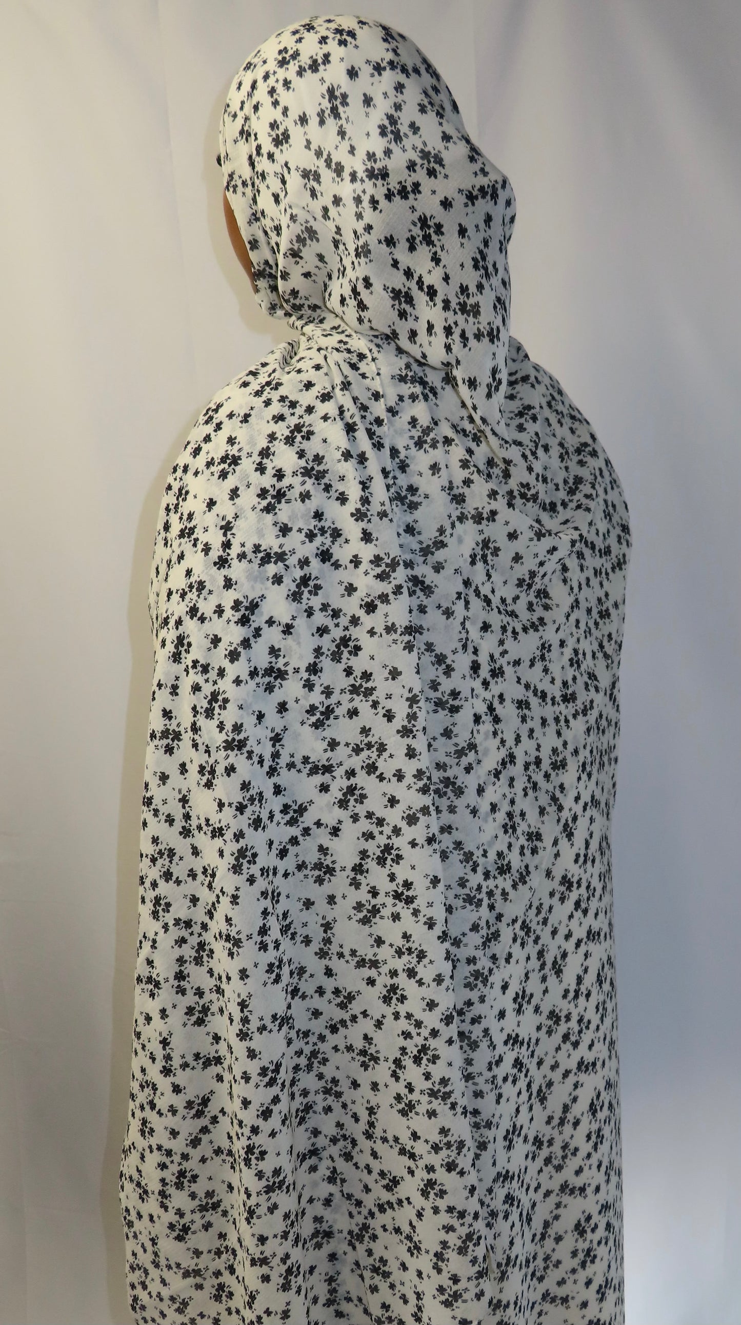 White & Black Flower Print Abaya Set
