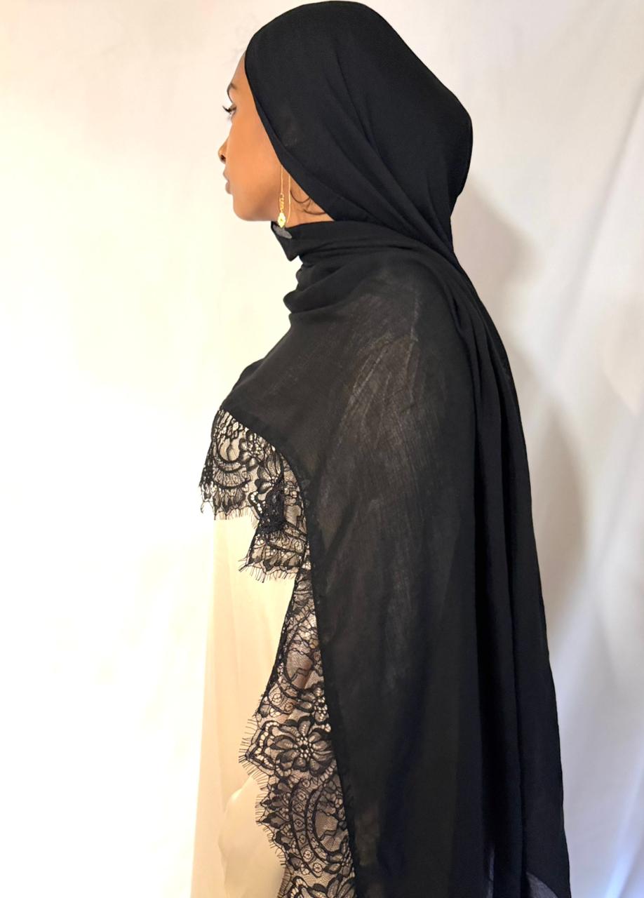 Plain Black Lace Hijab