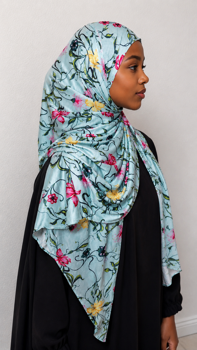 Aqua Blossom Vine jersey hijab