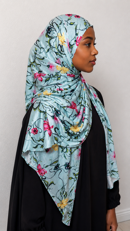 Aqua Blossom Vine jersey hijab