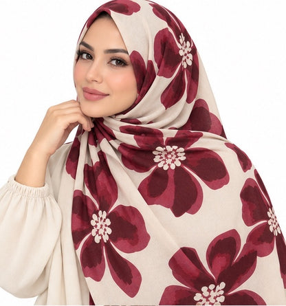 Burgundy cream jersey hijab