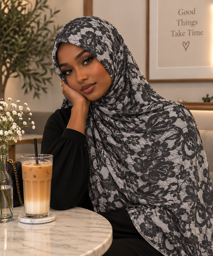 Lace floral hijab set