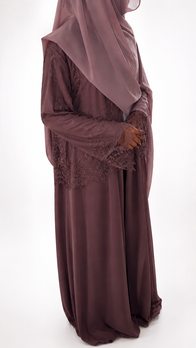 Mauve Lace Grace 2-Piece Abaya Set With Hijab