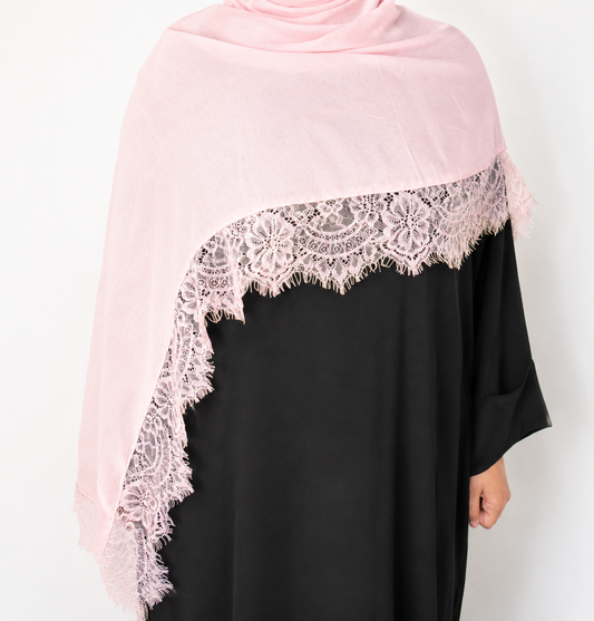 Soft Pink Lace Border Hijab