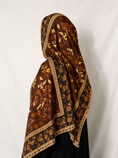 Brown Vine Print Jersey Hijab