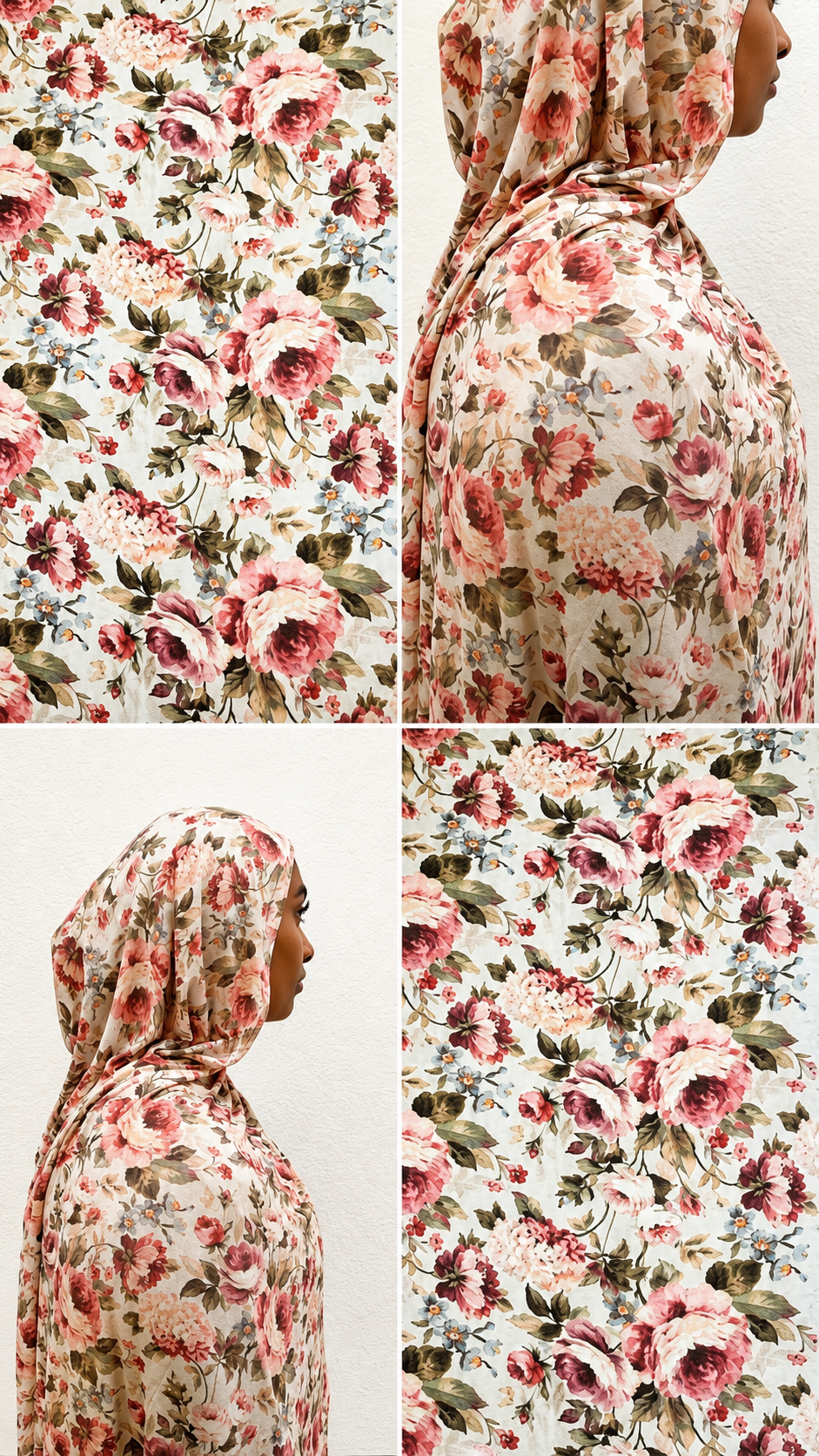 Vintage Rose Bloom Jersey Hijab Set