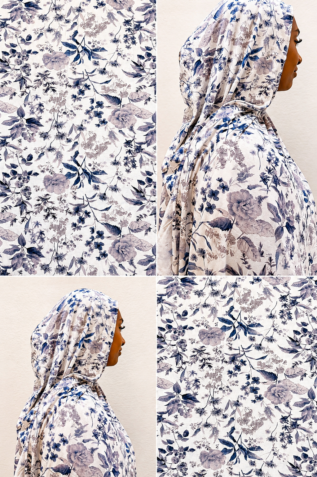 Soft Indigo Floral Jersey Hijab Set