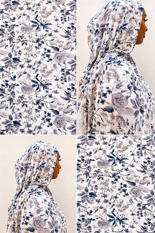 Soft Indigo Floral Jersey Hijab Set
