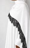 White Hijab with Black Lace Border