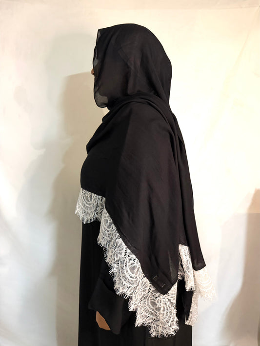 Plain Black Lace Hijab