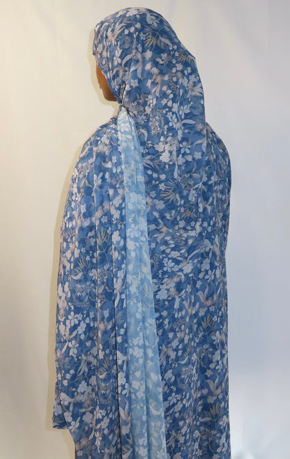 Blue Garden Print Abaya & Hijab Set