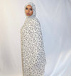 White & Black Flower Print Abaya Set