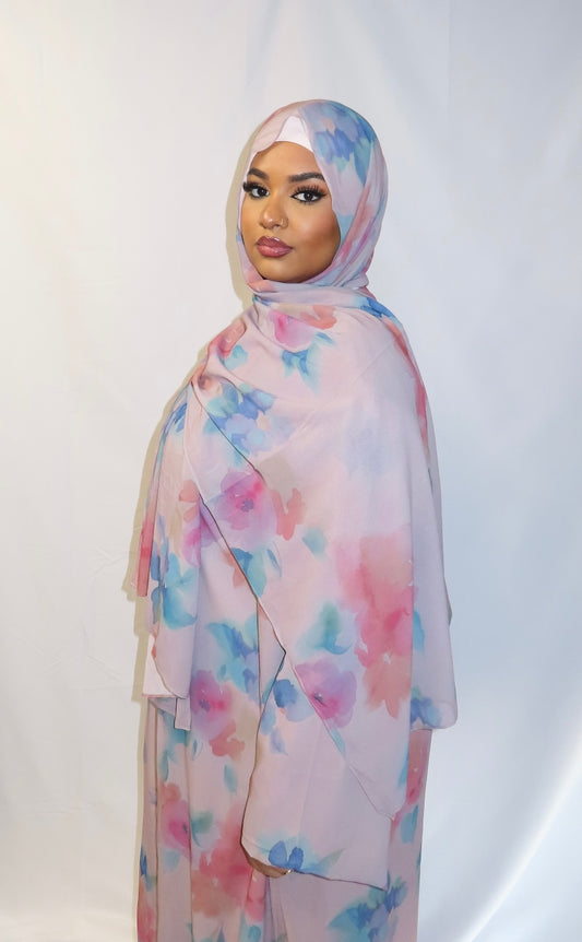 Pastel Print Abaya Set