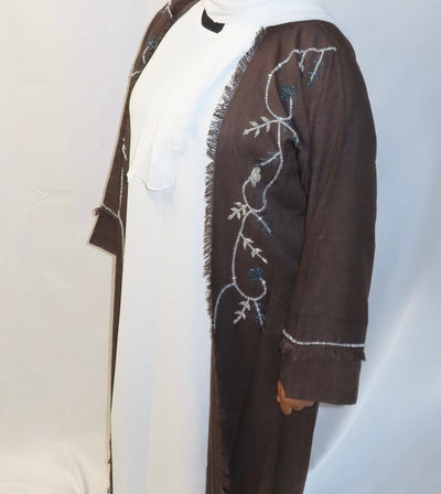Brown Embroidered Abaya Set