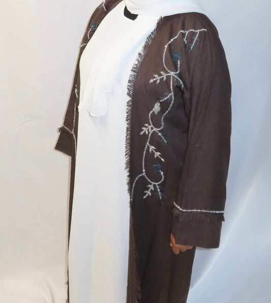 Brown Embroidered Abaya Set
