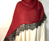 Red Hijab with Black Lace Border