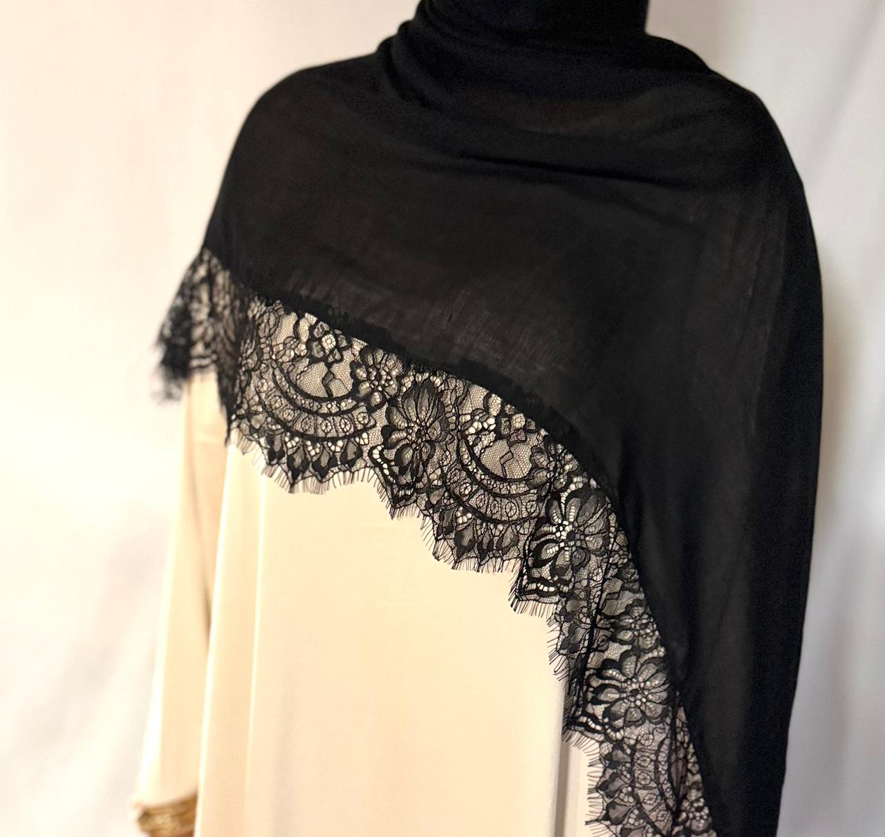 Plain Black Lace  Hijab
