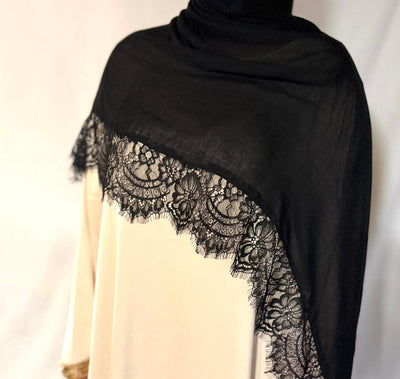 Plain Black Lace  Hijab